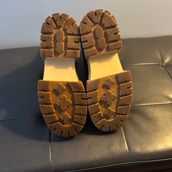 Black Leather Lug Ankle Boots with Tan Soles - Picture 4 of 4